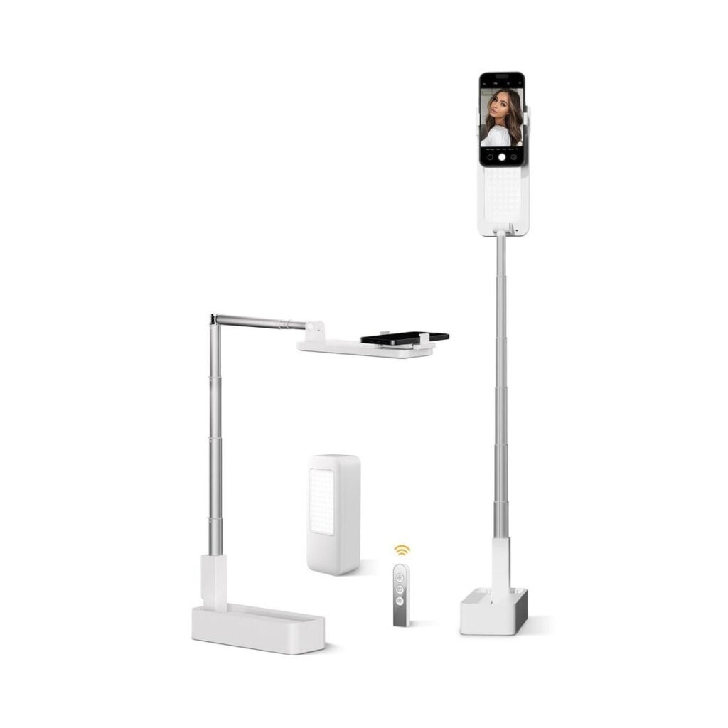 phone stand angled downward for overhead filming